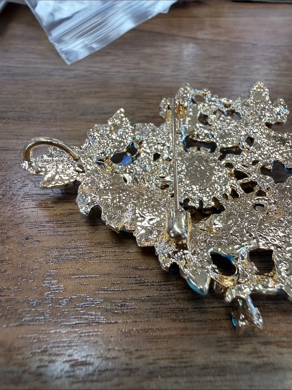 Blue and Teal Crystal Tree Brooch with Heart Drop